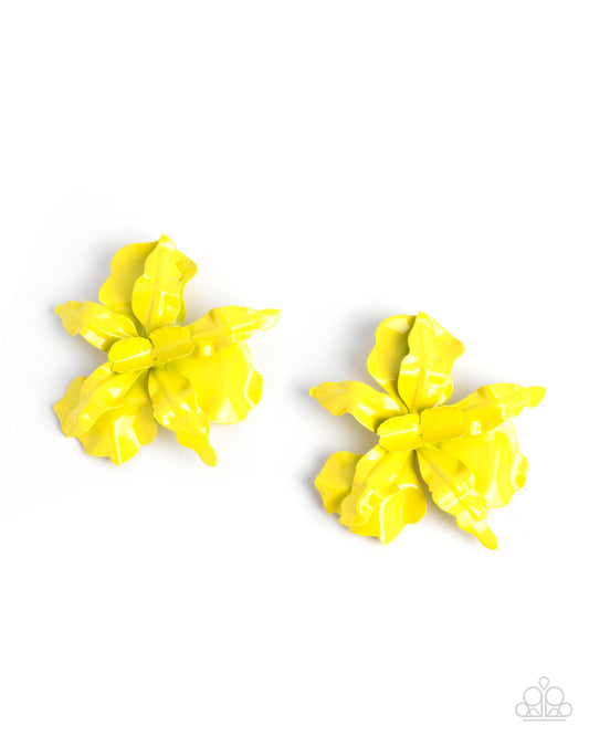 Flourishing Freestyle - Yellow - Paparazzi Post Earrings