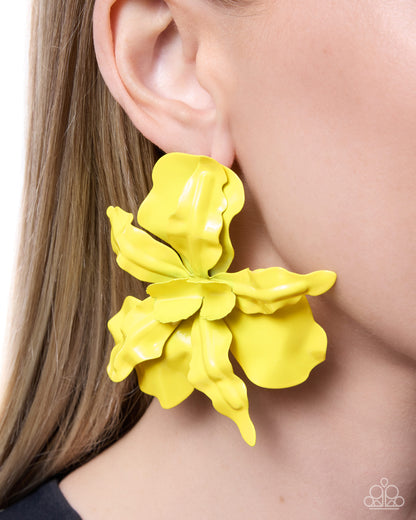 Flourishing Freestyle - Yellow - Paparazzi Post Earrings