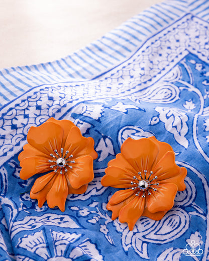 Flourishing Fantasy - Orange - Paparazzi Post Earrings