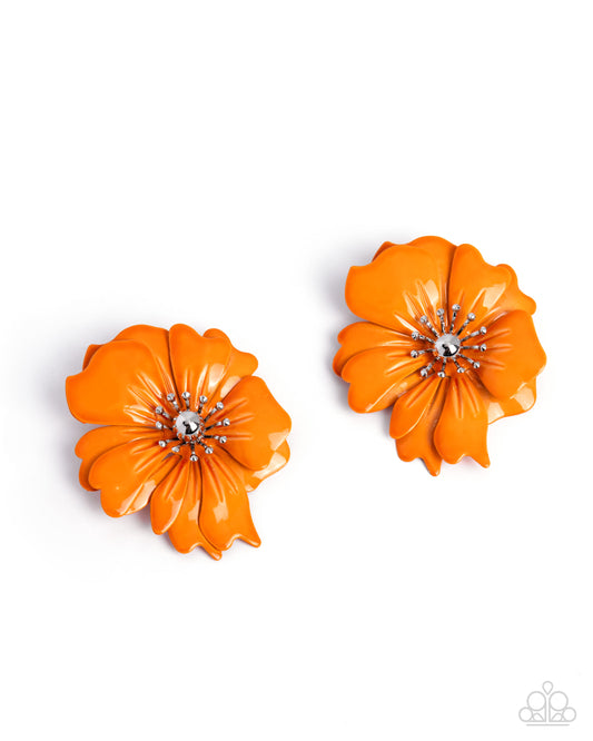 Flourishing Fantasy - Orange - Paparazzi Post Earrings