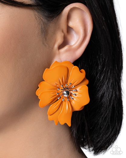 Flourishing Fantasy - Orange - Paparazzi Post Earrings
