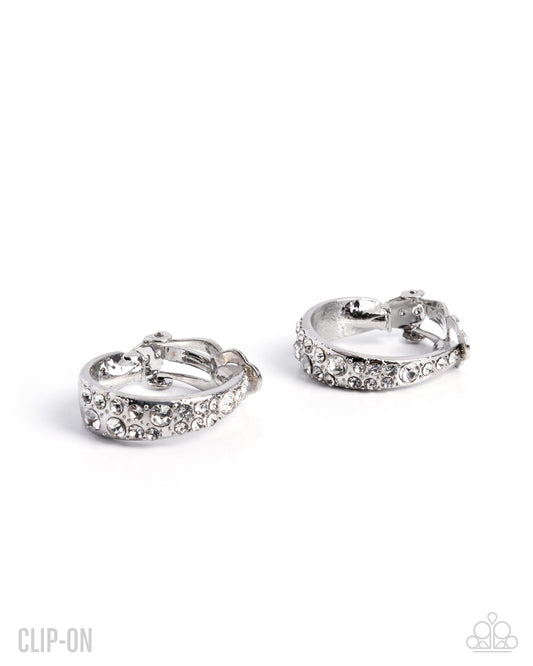 Flashy Fate - White - Paparazzi Clip On Earrings