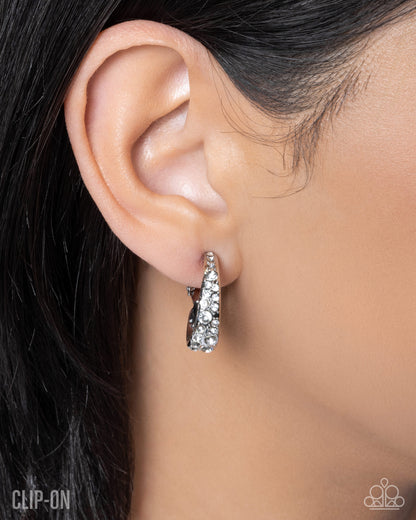 Flashy Fate - White - Paparazzi Clip On Earrings