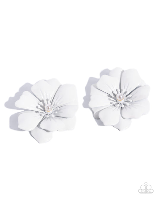 Floral Fortitude - White - Paparazzi Post Earrings
