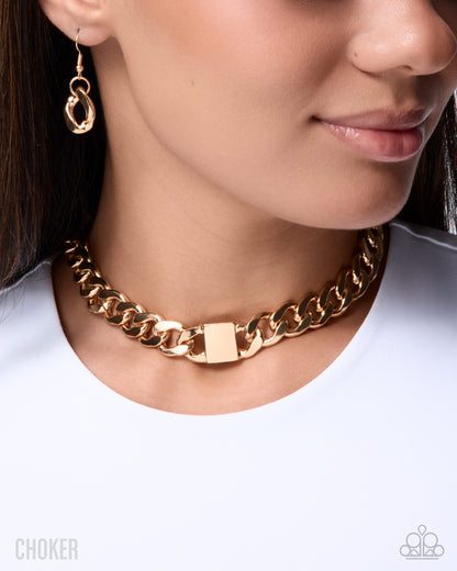 Rebellious Reaction - Gold - Paparazzi Necklace
