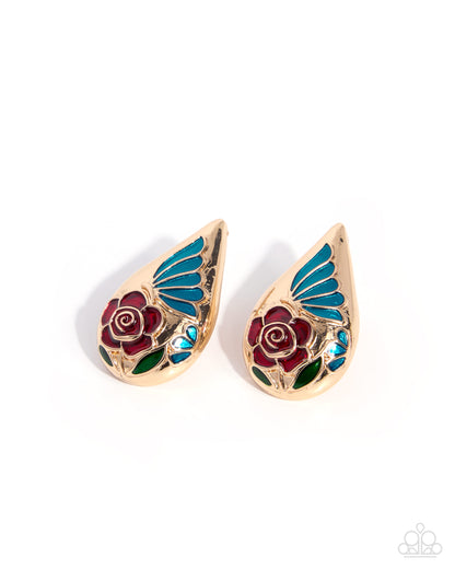 Ornamental Obligato - Multi - Paparazzi Post Earrings