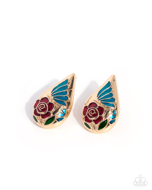 Ornamental Obligato - Multi - Paparazzi Post Earrings