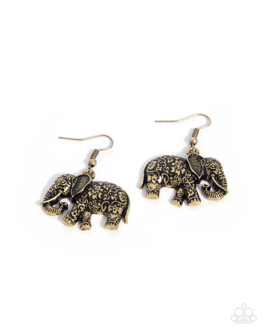 Coming Soon - Embellished Elephant - Brass - Paparazzi Earrings