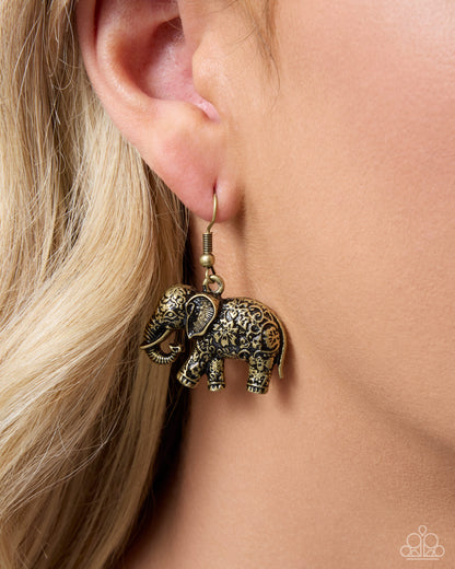 Coming Soon - Embellished Elephant - Brass - Paparazzi Earrings