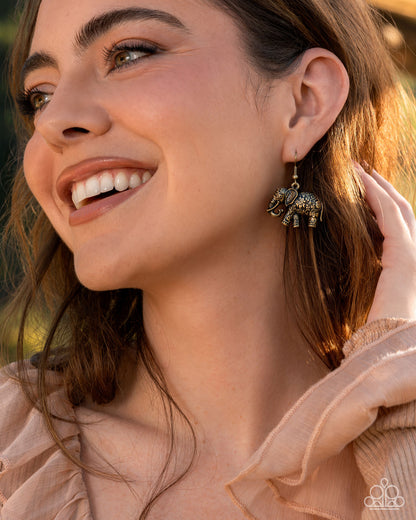 Coming Soon - Embellished Elephant - Brass - Paparazzi Earrings