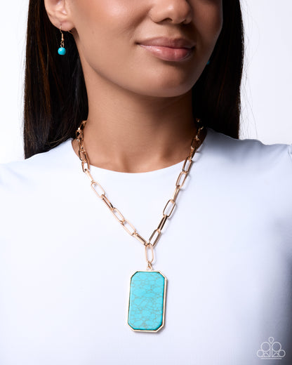 Coming Soon - Rustic Red Carpet - Gold Necklace and Square Spell Gold Cuff Bracelet Set (2-Piece)