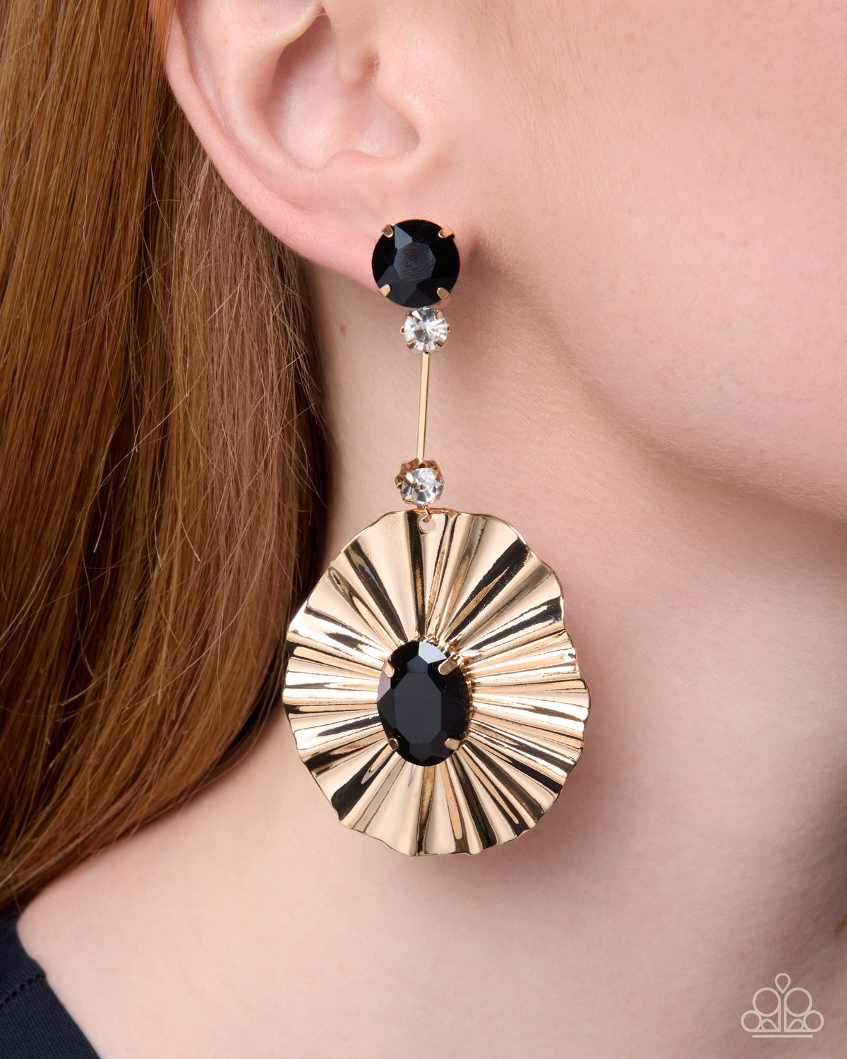 Crimped Champion - Black - Paparazzi Post Earrings