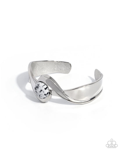 Utterly Enchanted - White Cuff Bracelet and Stone Selfie White Ring Set (2-Piece)