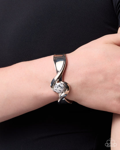 Utterly Enchanted - White Cuff Bracelet and Stone Selfie White Ring Set (2-Piece)
