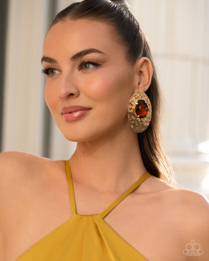 Coming Soon - Ornately Oversized - Brown - Paparazzi Post Earrings