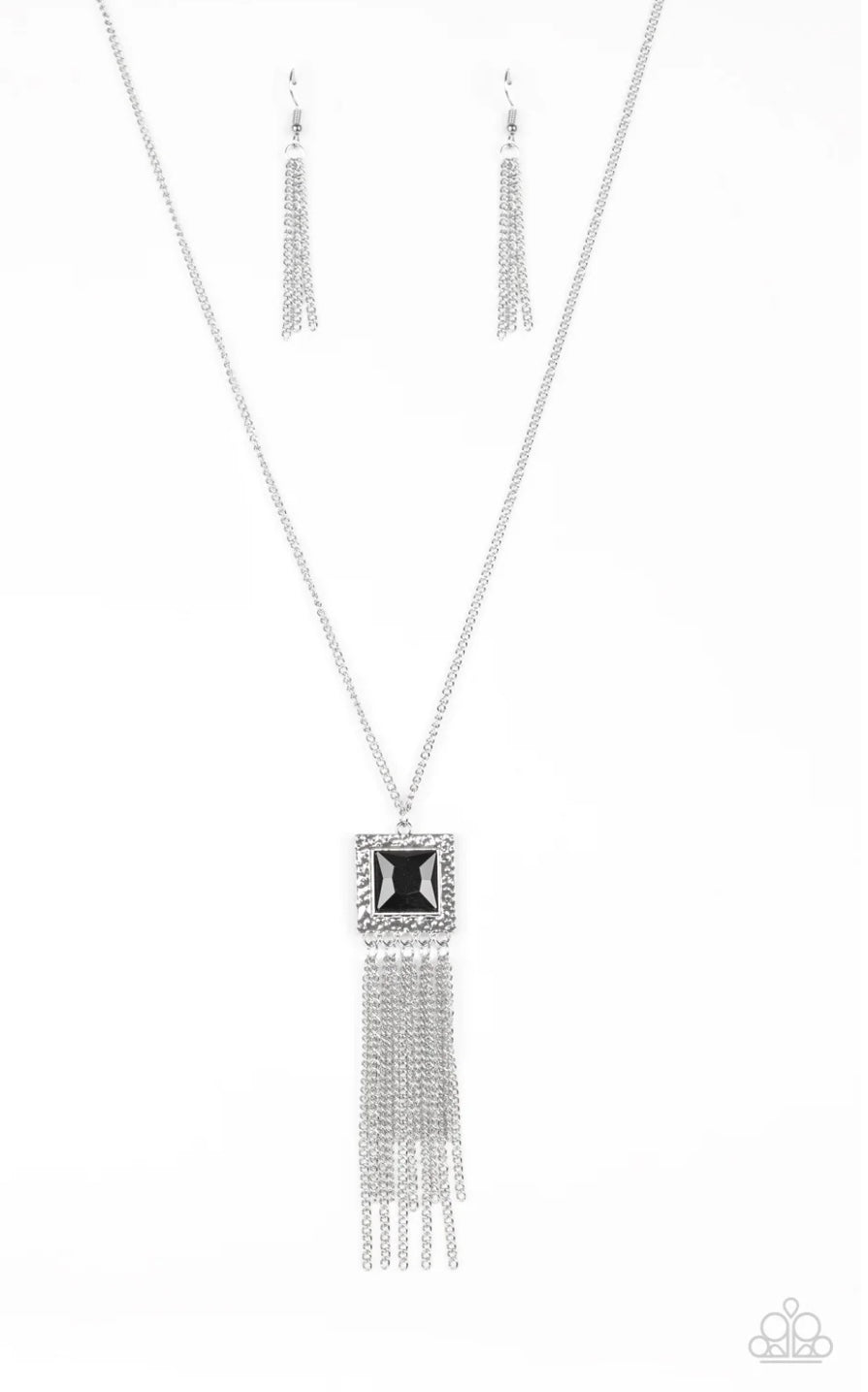 Shimmer Sensei - Black Paparazzi Necklace and Stellar Square - Black - Paparazzi Earrings Set