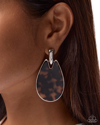 Tortoiseshell Time - Brown - Paparazzi Post Earrings