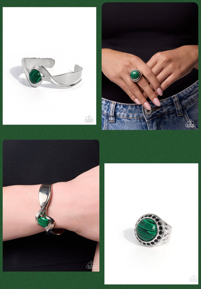 Utterly Enchanted Green Bracelet  and Stone Selfie - Green Paparazzi Ring Set (2-Piece)