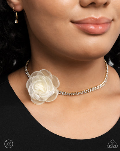 Rosy Range - Gold Choker Necklace and Top-SHELL Shine - Gold Ring