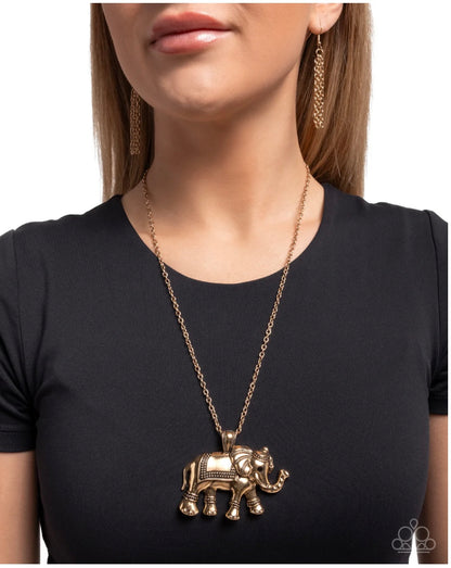 Elaborate Elephant - Gold Necklace - Paparazzi Necklace