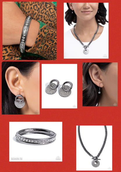 Breathlessly Bold - Black Paparazzi Necklace, Ture Twinkle Black Post Earrings and Dangerously Hinge Black Paparazzi Bracelet Set (3-Piece)
