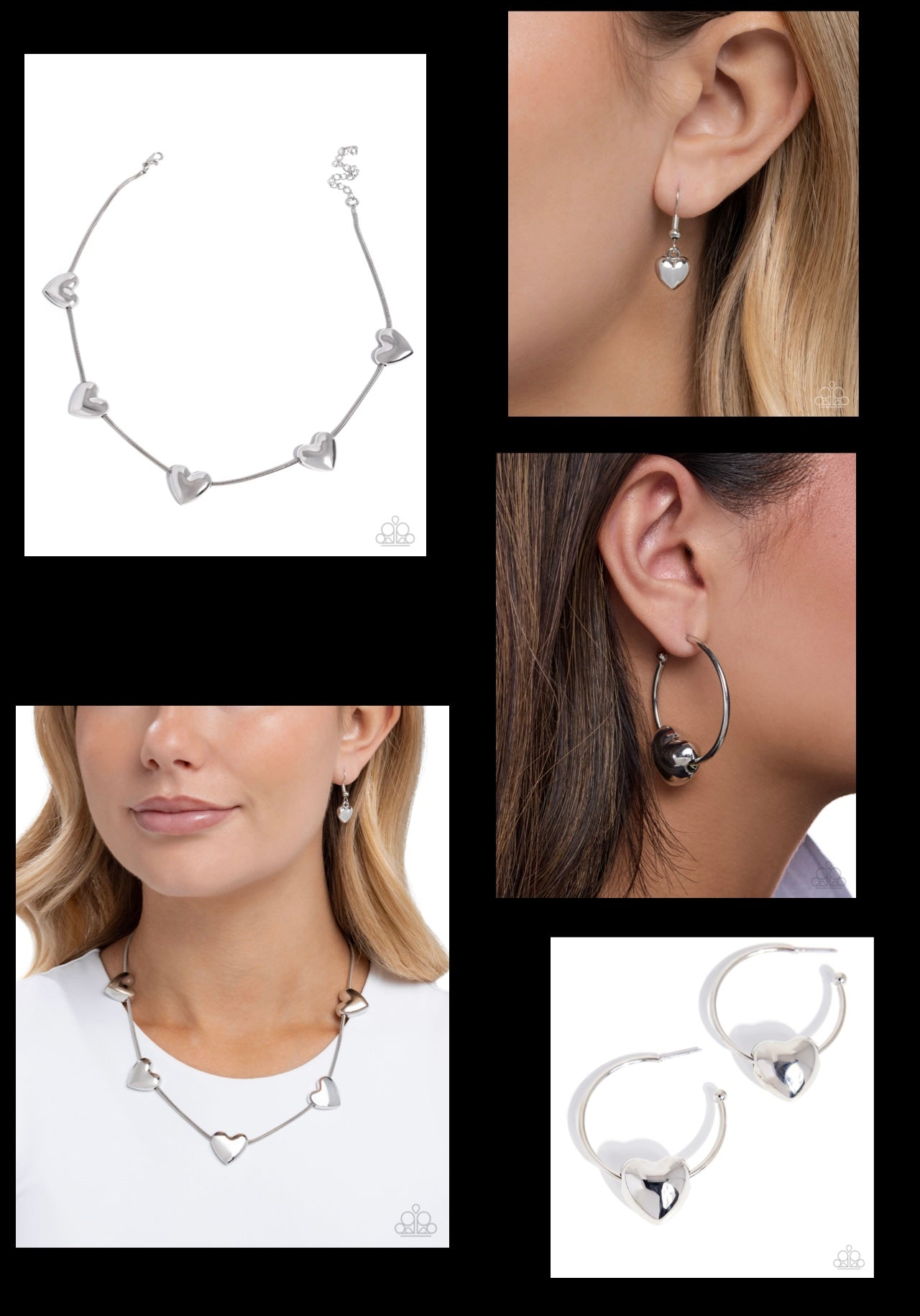 Group Date - Silver Necklace and Fond Feature Silver Hoop Earring Set