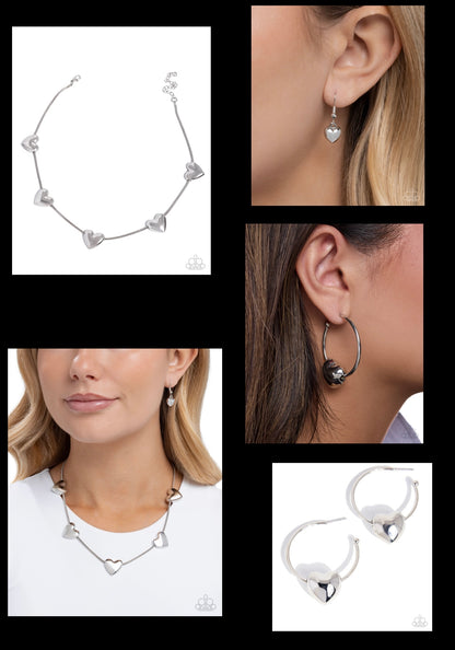Group Date - Silver Necklace and Fond Feature Silver Hoop Earring Set