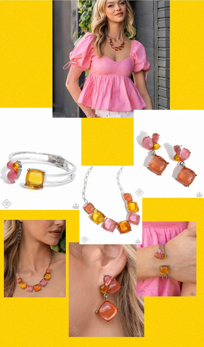 Reflective Range - Pink Necklace, Reflective Recognition - Multi Bracelet and Reflective Review - Multi Earrings