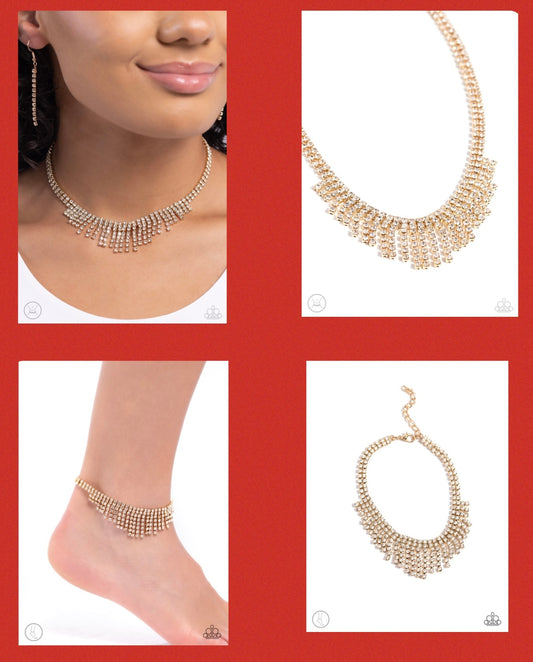 Daring Decadence - Gold Necklace and Curtain Confidence Gold Anklet Set