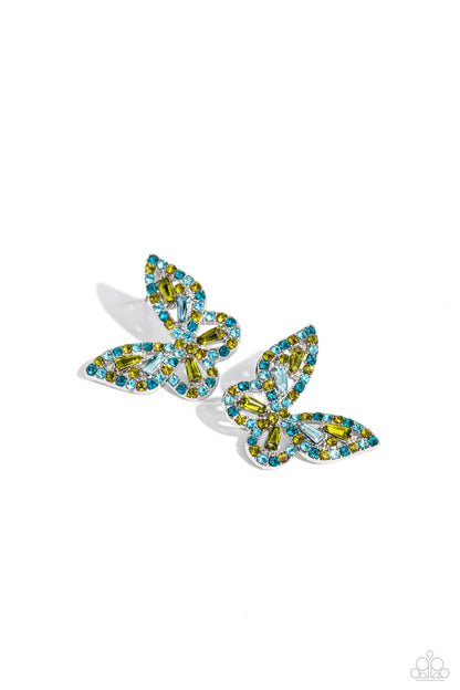 Tilted Takeoff - Green Earrings and Smitten Shimmer - Green Ring Set