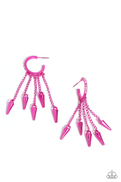 Punk Passion - Pink Necklace, Piquant Punk - Pink Hoop Earrings and Punky Plot Twist - Pink Cuff Set