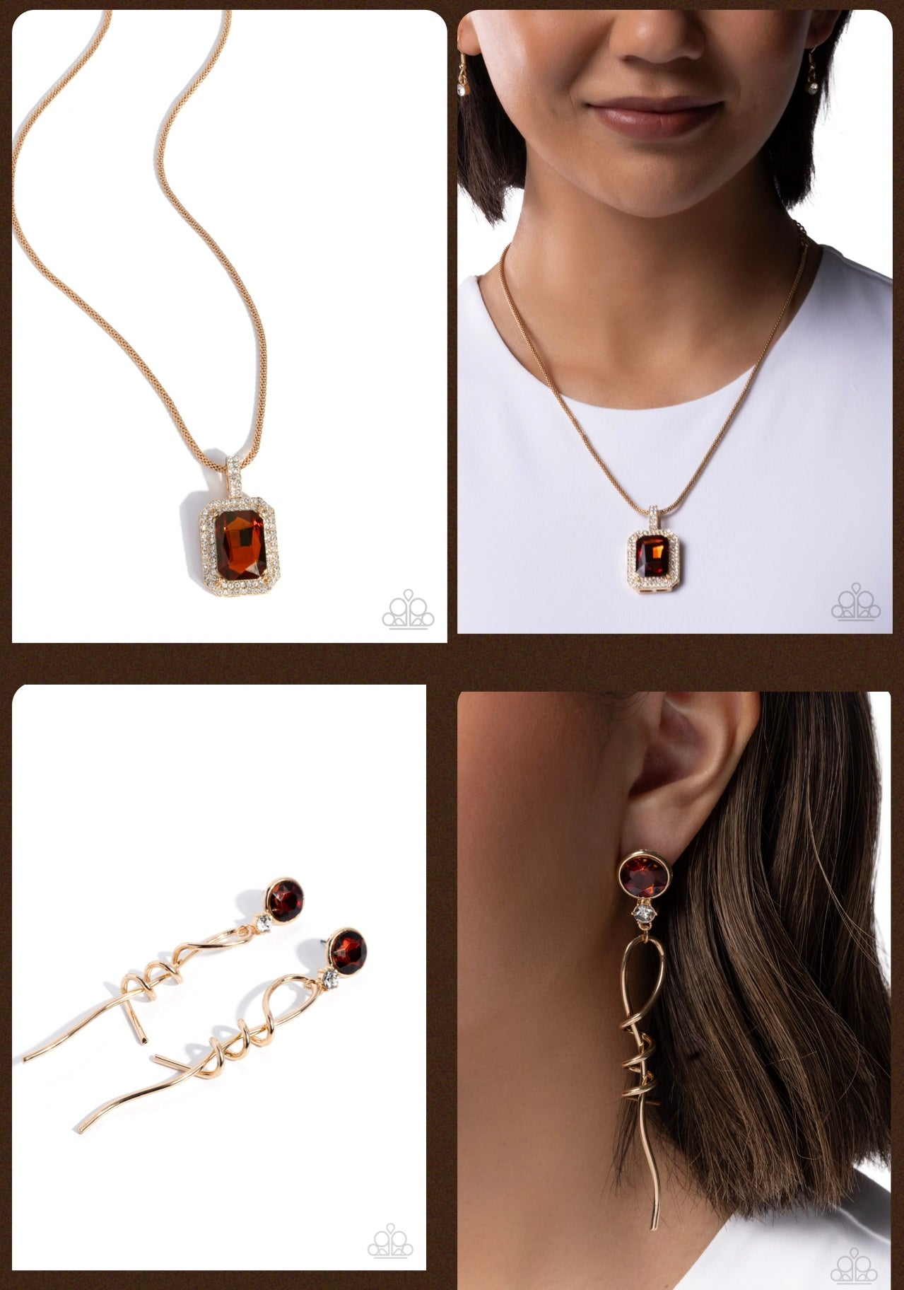 Exaggerated Emerald - Brown - Necklace and Pretty Pirouette - Brown - Earrings Paparazzi Set