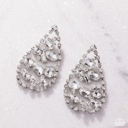 Giant Glitter - White - Paparazzi Earrings (2025 EMP)