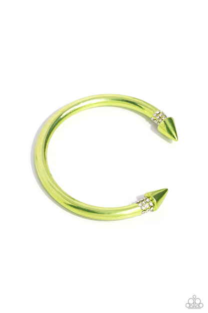 Punk Passion - Green Necklace, Piquant Punk - Green Earrings and Punky Plot Twist - Green Cuff Bracelet (3-Piece Set)
