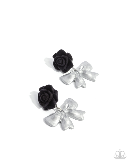 Rosette Rarity - Black Earrings and Relaxed Rosette - Black Ring