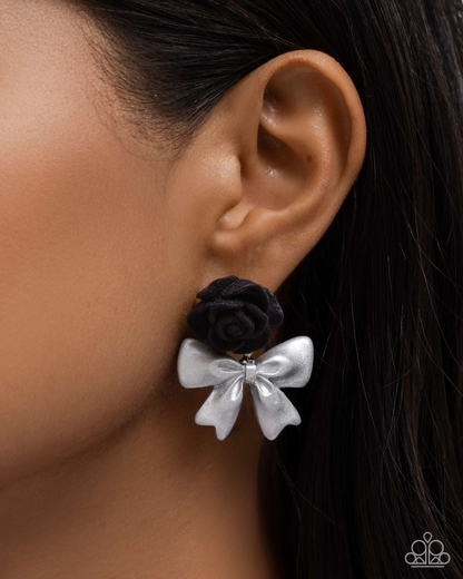 Rosette Rarity - Black Earrings and Relaxed Rosette - Black Ring
