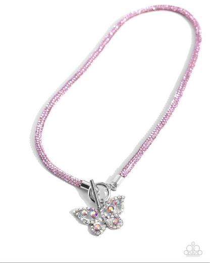 SHIMMERING Wings Butterfly and Aerial Appeal Toggle Butterfly - Pink - Paparazzi Necklace and Bracelet Set