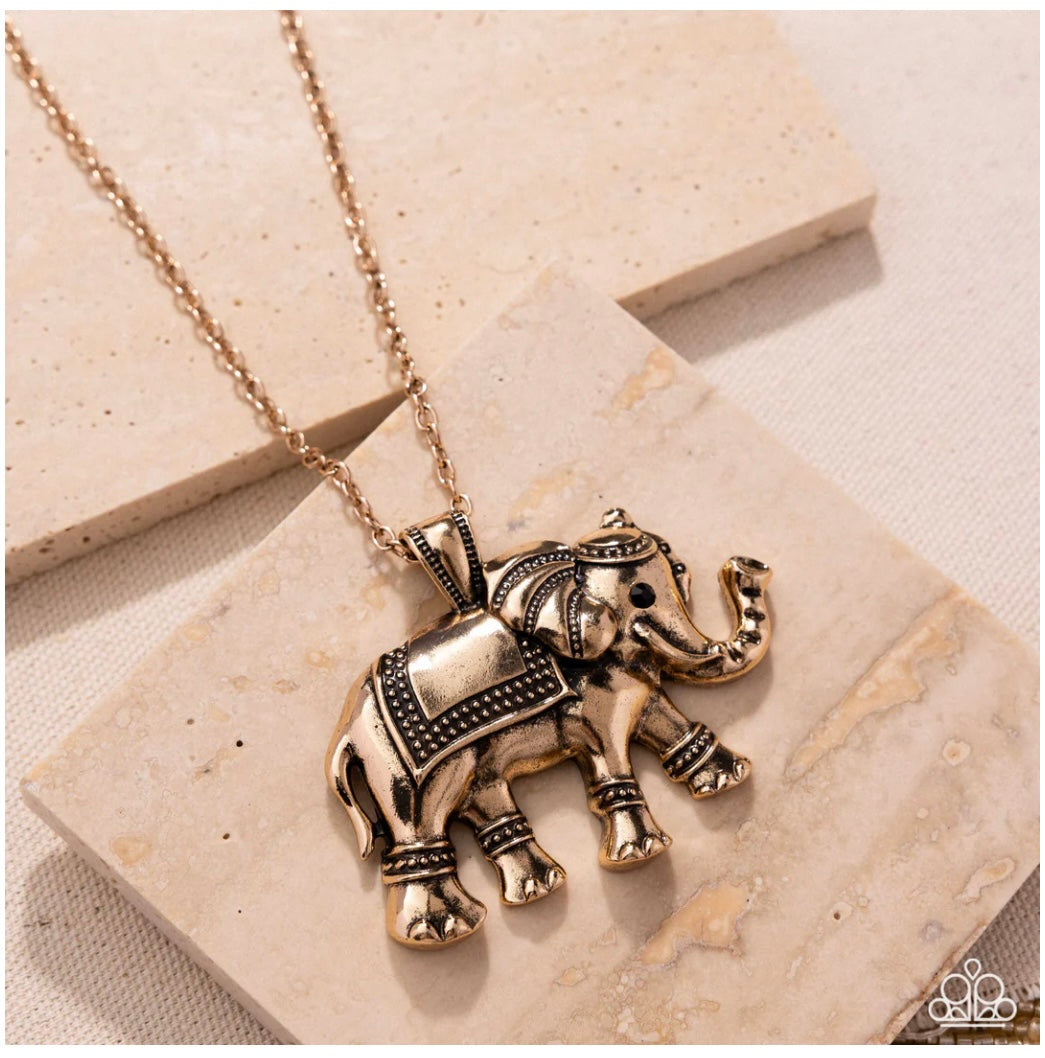 Elaborate Elephant - Gold Necklace - Paparazzi Necklace