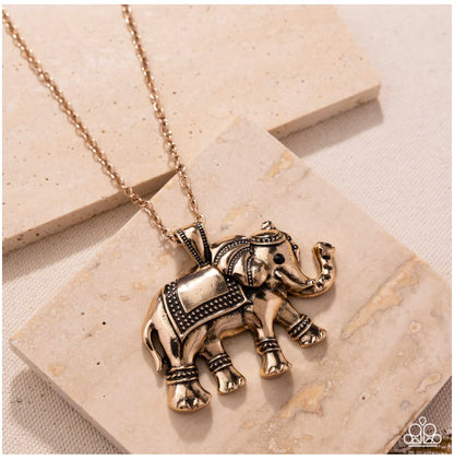 Elaborate Elephant - Gold Necklace - Paparazzi Necklace