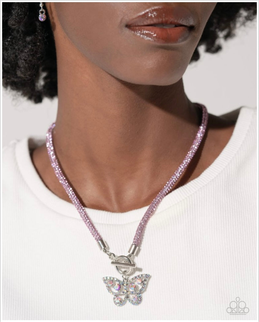 SHIMMERING Wings Butterfly and Aerial Appeal Toggle Butterfly - Pink - Paparazzi Necklace and Bracelet Set