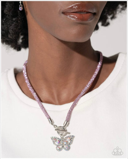 SHIMMERING Wings Butterfly and Aerial Appeal Toggle Butterfly - Pink - Paparazzi Necklace and Bracelet Set