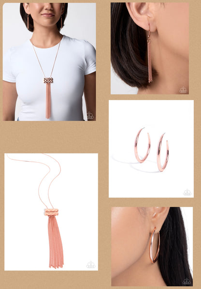Straightforward Stack - Copper Paparazzi Necklace and Basic Business - Copper Paparazzi Earrings Set (2-Piece)