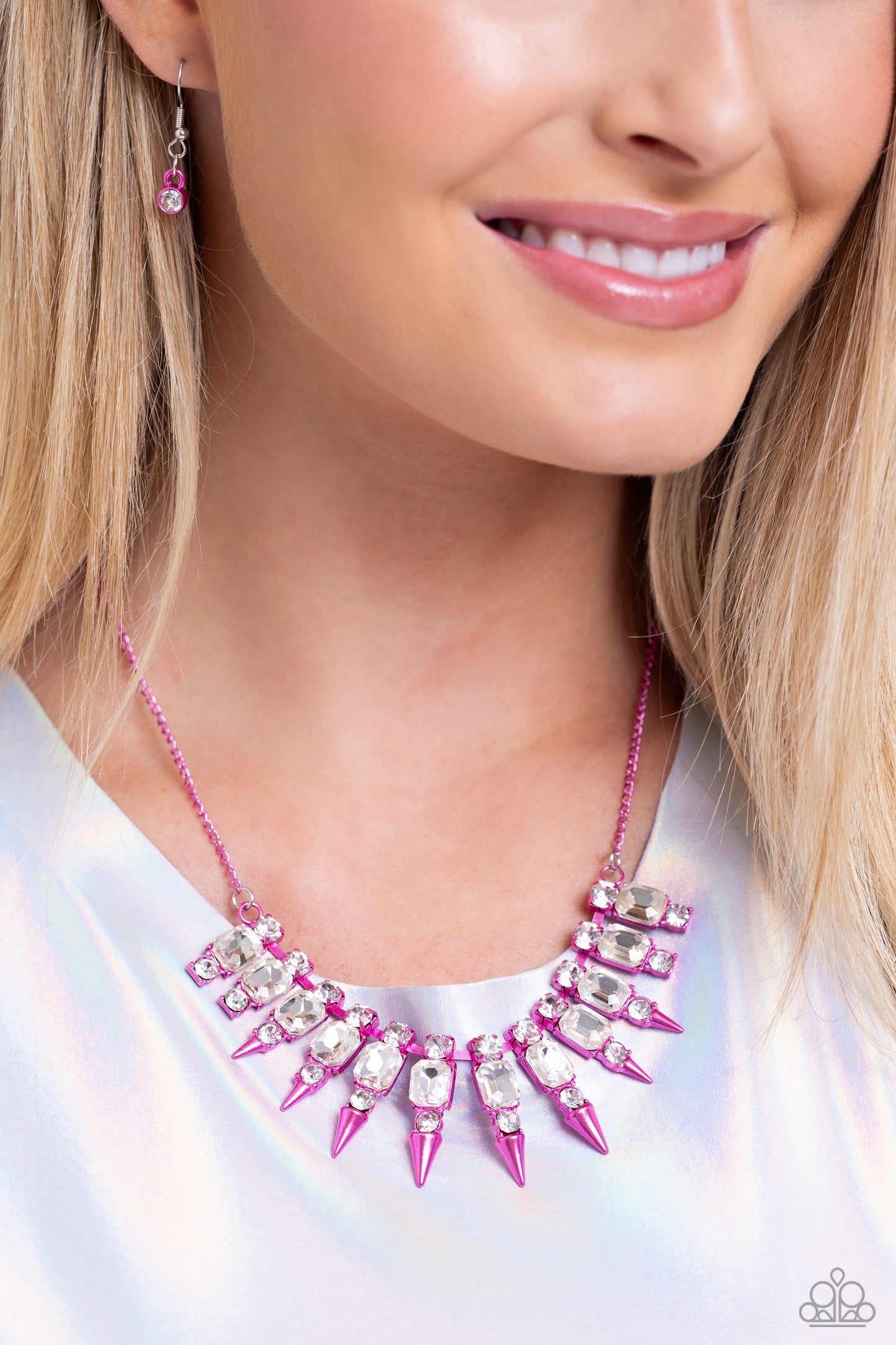 Punk Passion - Pink Necklace, Piquant Punk - Pink Hoop Earrings and Punky Plot Twist - Pink Cuff Set