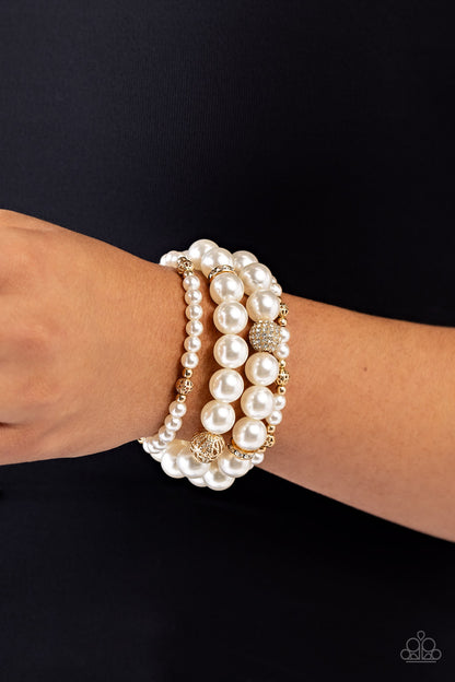 White Collar Welcome - Gold Necklace, Vastly Vintage - Gold Bracelet and Chic Center - Gold Ring