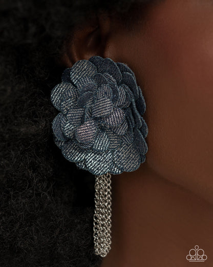 Deconstructed Denim - Blue - Paparazzi Necklace and Dauntless Denim Blue Earrings Set