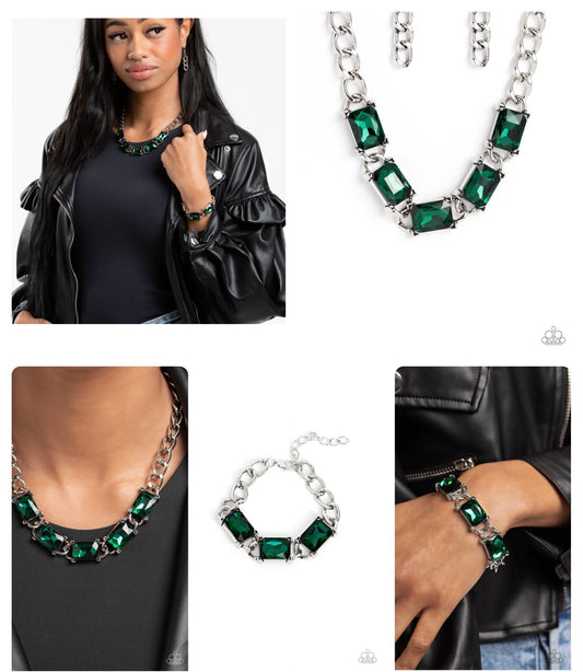 Radiating Review - Green Paparazzi Necklace and Dazzling Debut Green Bracelet