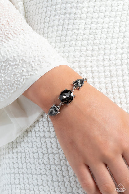 Round Royalty Silver Necklace and Twinkling Trio Silver Bracelet - Paparazzi Set