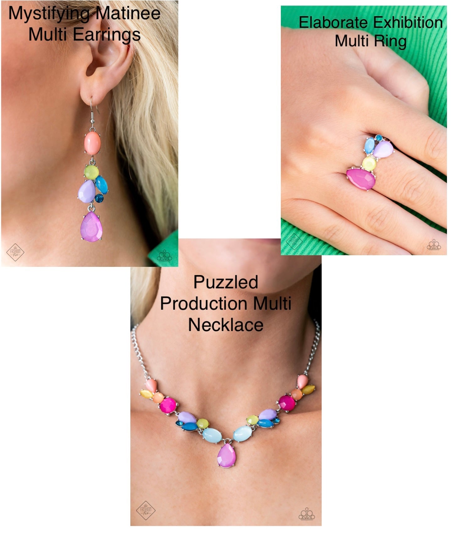 Puzzled Production - Multi Necklace, Elaborate Exhibition Multi Ring and Mystifying Matinee Multi Earrings (3-Piece Set)(2023 Glimpses of Malibu)