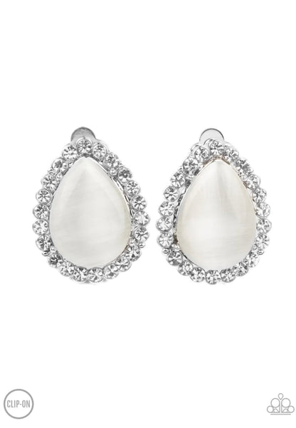 Downright Demure - White - Paparazzi Clip Ons Earrings