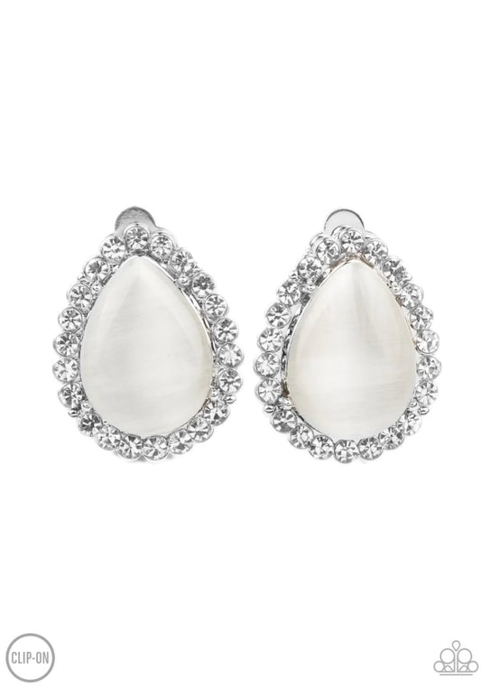 Downright Demure - White - Paparazzi Clip Ons Earrings